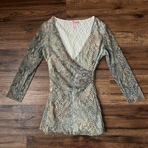Sweet Pea Snakeskin Wrap Top Lace Trim VNeck Women M Y2K Fairycore Coquette Boho